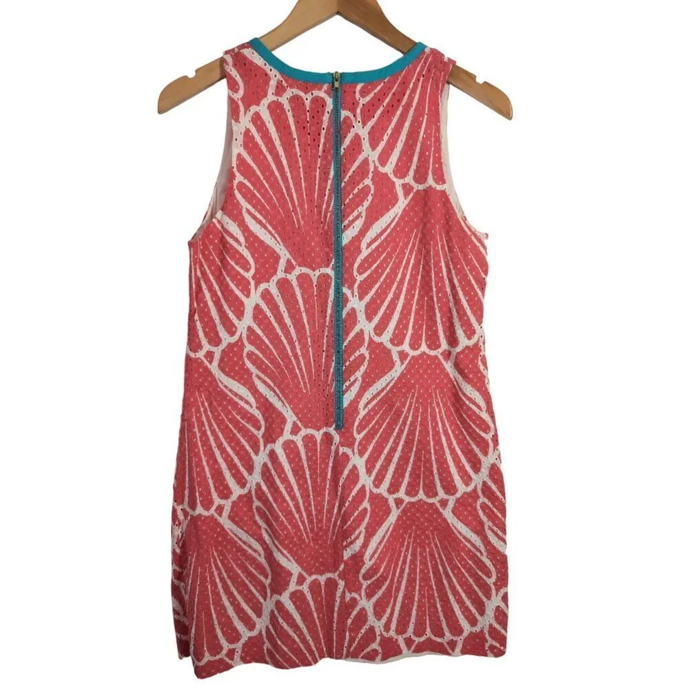 Crown & Ivy Shift Dress‎ Womens 6 Petite Coral Blue Shell Design Sleeveless